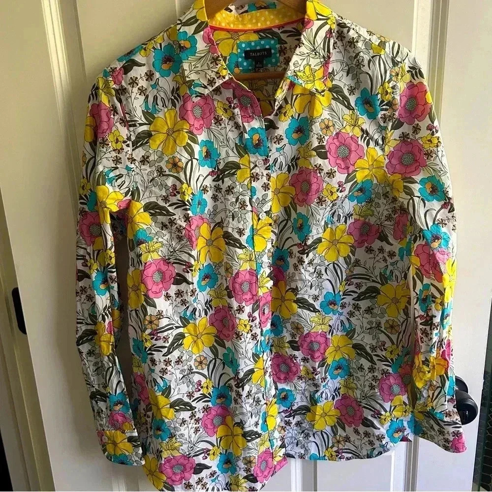Talbots Floral Button Down Shirt - Pink, Yellow, Blue